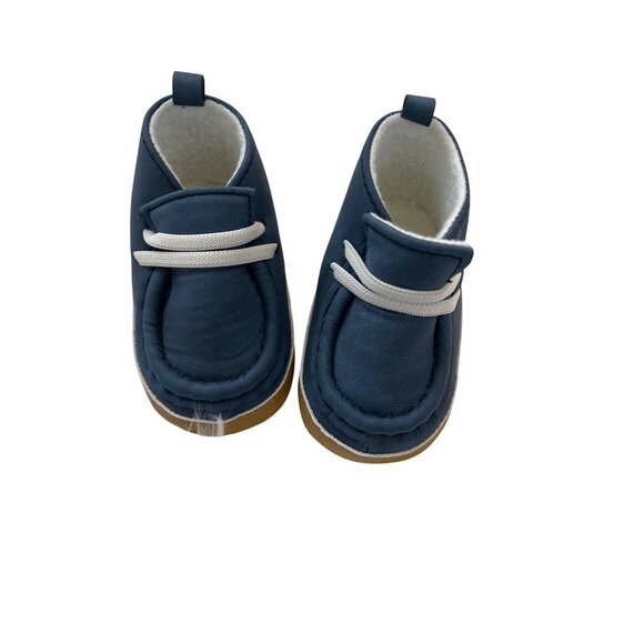 Rising Star Baby Boy Blue Faux Sherpa Lined Booties Soft Sole Comfortable Fit - Picture 1 of 4